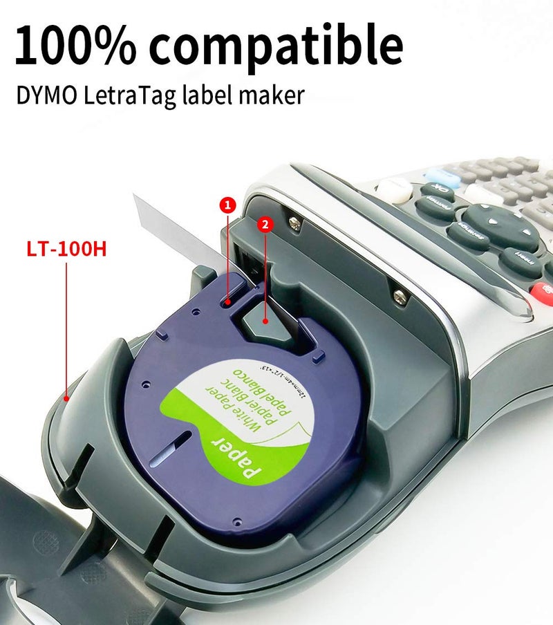 Label Orison Replace for DYMO LetraTag Refills 91330 10697 (S0721510) LT Label Tape Self-Adhesive Paper for DYMO LetraTag LT-100T LT-100H QX50 Black on White 1/2 Inch x 13 Feet(12mm x 4m) 10Pack - Image 2